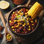 El chili vegano con maíz y frijoles negros